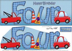 Large Dl 4th Birthday Cars Card & 3D Decoupage