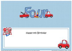 Large Dl 4th Birthday Cars Insert
