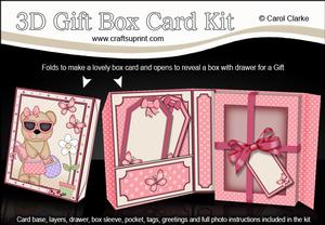 3D Livvy Bear Goes Shopping Gift Box Card Kit 3D Decoupage