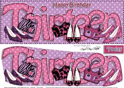 Large Dl 13th Birthday Shoes & Handbags Card & 3D Decoupage