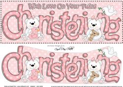 Large Dl Girl Twins Christening Teddies 3D Decoupage