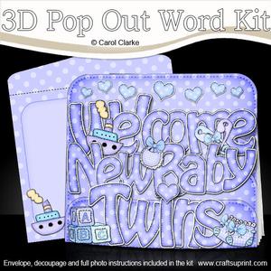 3D New Baby Boy Twins Pop Out Word Card Kit