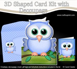 3D Little Hoot the Owl Shaped Card Decoupage & Envelope