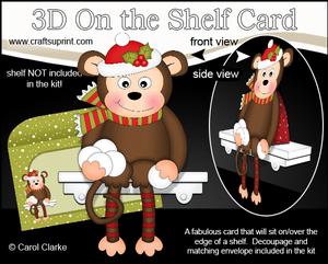 3D on the Shelf Card Kit - Christmas Snowballing Monkey