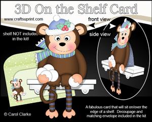 3D on the Shelf Card Kit - Christmas Snowballing Monkey