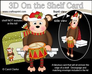 3D on the Shelf Card Kit - Little Christmas Drummer Monkey