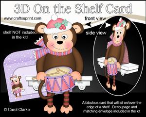 3D on the Shelf Card Kit - Little Christmas Drummer Monkey
