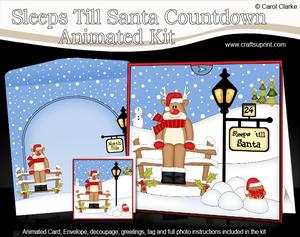 3D Xmas Rudolph Sleeps Till Santa Countdown Moveable Card