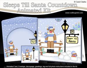 3D Xmas Rudolph Sleeps Till Santa Countdown Moveable Card