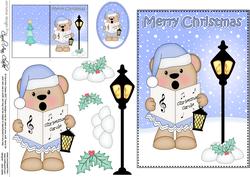 Christmas Livvy Bear Lamp Post 5x7 3D Decoupage