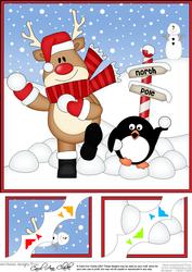 8 x 8 Christmas Snowballing Rudolph Scalloped Corner Topper