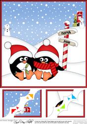 8 x 8 Christmas Romantic Penguins Scalloped Corner Topper