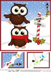 8 x 8 Christmas Little Hoot Owls Scalloped Corner Topper