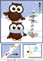 8 x 8 Christmas Little Hoot Owls Scalloped Corner Topper