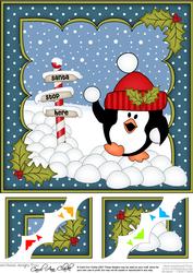 8x8 Xmas Snowballing Pip Penguin Scalloped Corner Topper