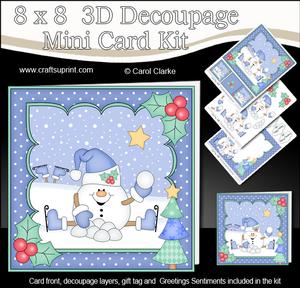 8x8 Christmas Skating Snowball Sam Mini Kit 3D Decoupage