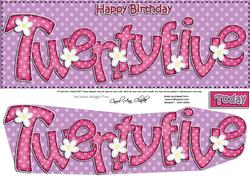 Large Dl 25th Birthday Flowers Card & 3D Decoupage
