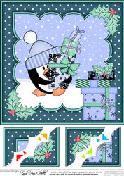 8x8 Xmas Pip Penguin's Presents Scalloped Corner Topper