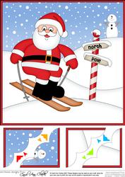 8 x 8 Christmas Skiing Santa Scalloped Corner Topper