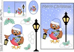 5x7 Christmas Little Robin Lamp Post 3D Decoupage