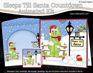3D Xmas Denis Dinosaur Sleeps Till Santa Countdown Card