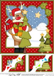 8 x 8 Christmas Rudolph's Tree Scalloped Corner Topper