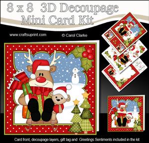 8x8 Christmas Sledging Rudolph Mini Kit 3D Decoupage
