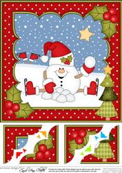 8 x 8 Christmas Skating Snowball Sam Scalloped Corner Topper