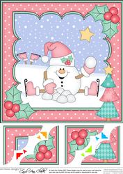 8 x 8 Christmas Skating Snowball Sam Scalloped Corner Topper