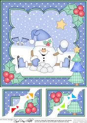 8 x 8 Christmas Skating Snowball Sam Scalloped Corner Topper