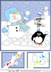 8 x 8 Christmas Snowman Oli Snowball Scalloped Corner Topper