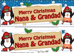 Large Dl Xmas Nana & Grandad Penguins Signpost 3D Decoupage