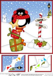 8 x 8 Christmas Pip Penguins Star Scalloped Corner Topper