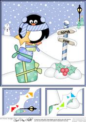 8 x 8 Christmas Pip Penguins Star Scalloped Corner Topper