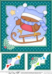 8 x 8 Christmas Sledging Bobbin Robin Scalloped Corner