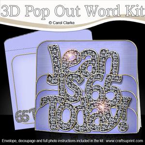 3D 65th Birthday Jean with Bling Pop Out Word Card