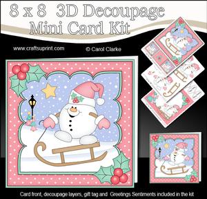 8x8 Christmas Sledging Snowball Sam Mini Kit 3D Decoupage