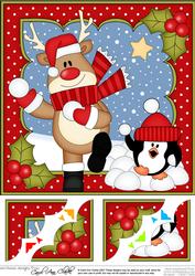 8 x 8 Christmas Snowball Fight Rudolph Scalloped Corner Topp