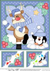 8 x 8 Christmas Snowball Fight Rudolph Scalloped Corner Topp