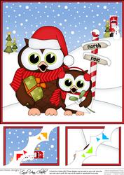 8 x 8 Christmas Little Hoot Owls Scalloped Corner Topper
