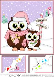 8 x 8 Christmas Little Hoot Owls Scalloped Corner Topper