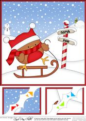 8 x 8 Christmas Sledging Bobbin Robin Corner Topper