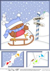 8 x 8 Christmas Sledging Bobbin Robin Corner Topper