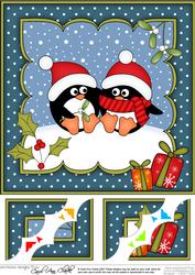 8x8 Xmas Penguin Love Scalloped Corner Topper