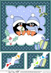 8x8 Xmas Penguin Love Scalloped Corner Topper