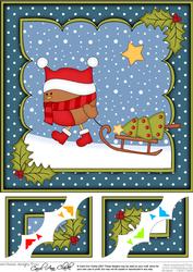 8 x 8 Christmas Bobbin Robin's Sledge Scalloped Corner