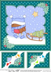 8 x 8 Christmas Bobbin Robin's Sledge Scalloped Corner