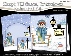 3D Christmas Snowboarder Sleeps Till Santa Countdown Card