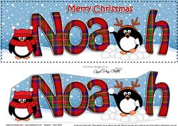Large Dl Christmas Noah Tartan Penguins 3D Decoupage