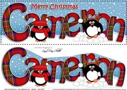Large Dl Christmas Cameron Tartan Penguins 3D Decoupage